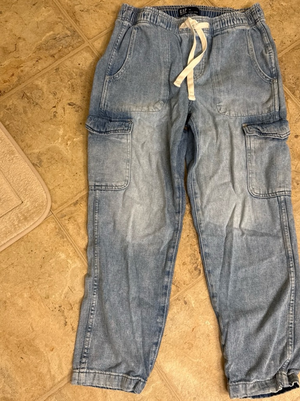 GAP Light Blue Denim Cargo pull-on Joggers with Drawstring